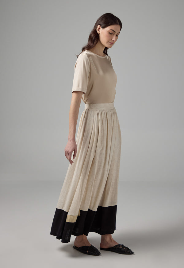 Choice  Elasticated Waist Pleated Skirt Beige