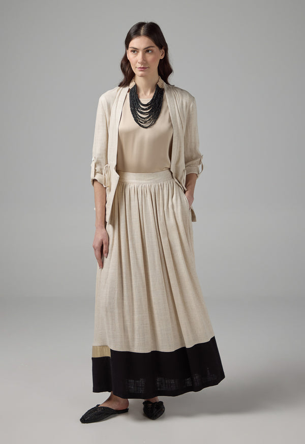 Choice  Elasticated Waist Pleated Skirt Beige