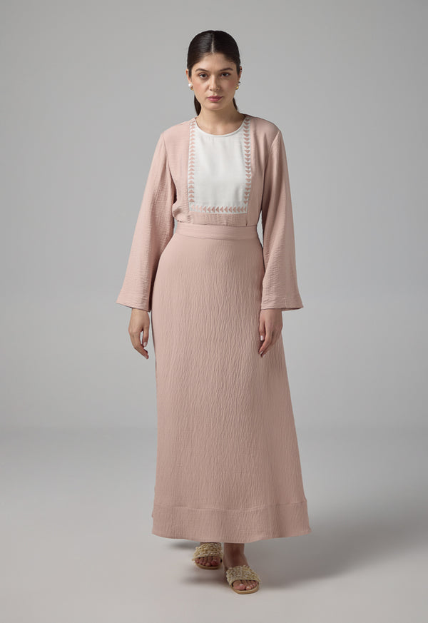 Choice Solid Crinkled Flared Skirt Blush