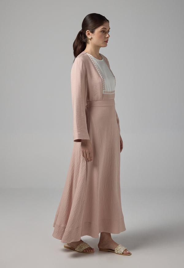 Choice Solid Crinkled Flared Skirt Blush