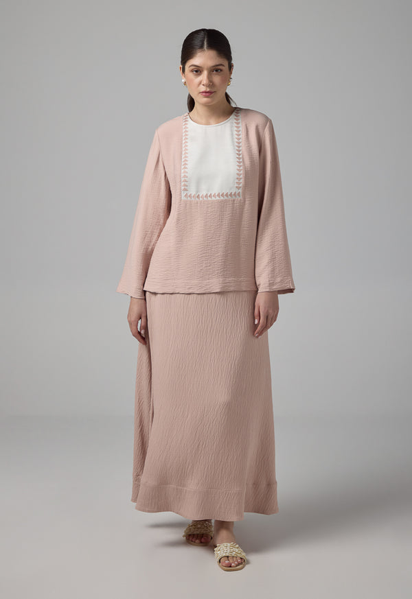 Choice Contrast Blouse With Geometric Embroidered   Blush