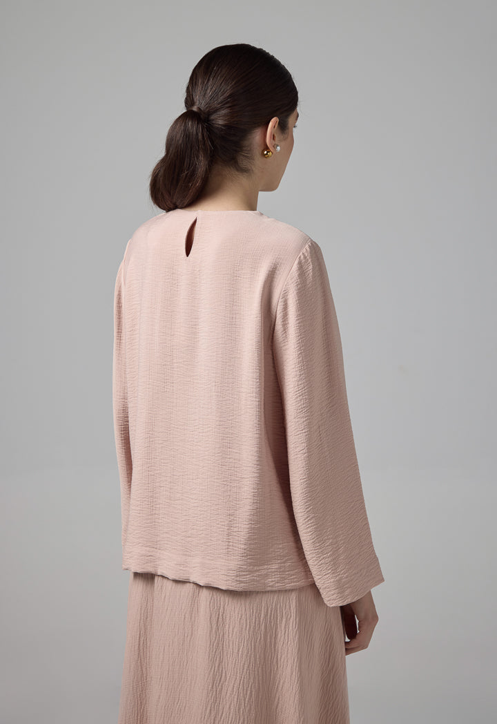 Choice Contrast Blouse With Geometric Embroidered   Blush