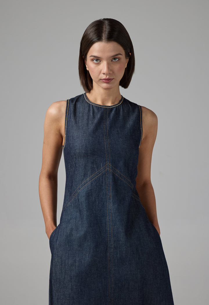 Choice Sleeveless Denim Midi Dress Denim Blue