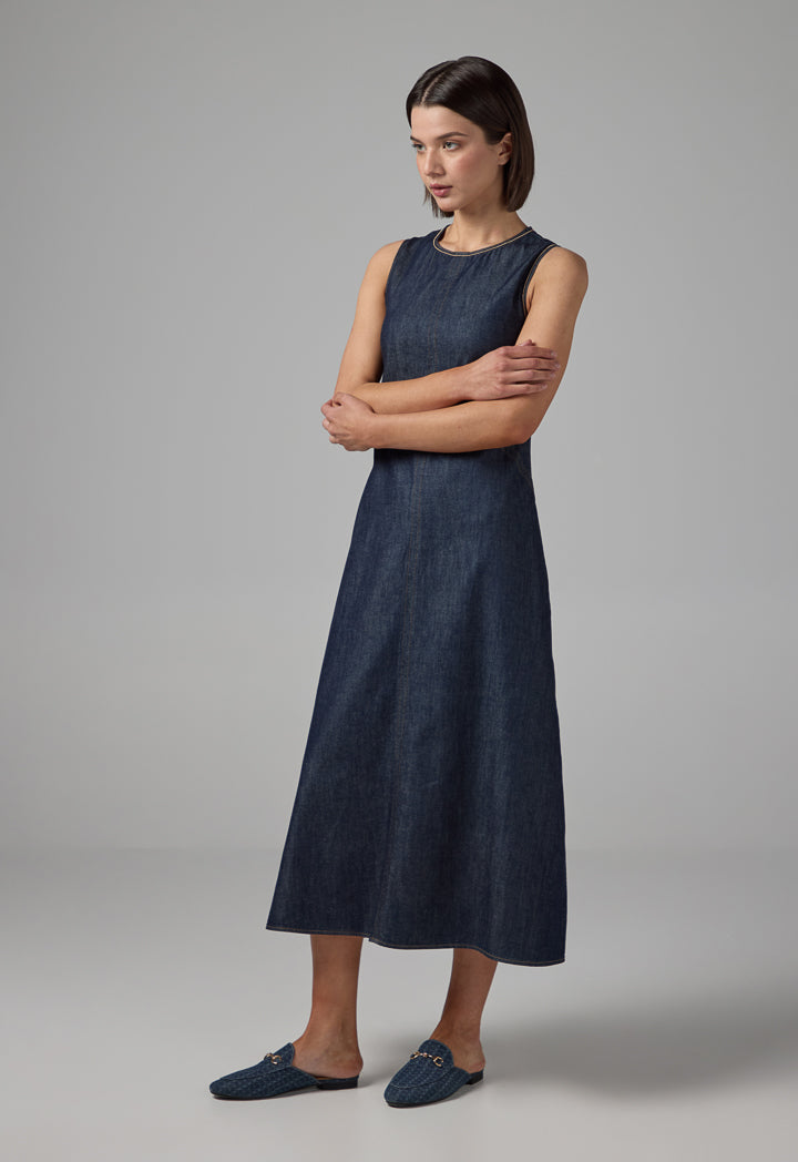 Choice Sleeveless Denim Midi Dress Denim Blue