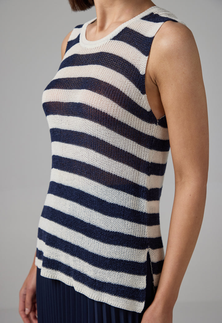 Choice Contrast Knitted Sleeveless Top Navy-White