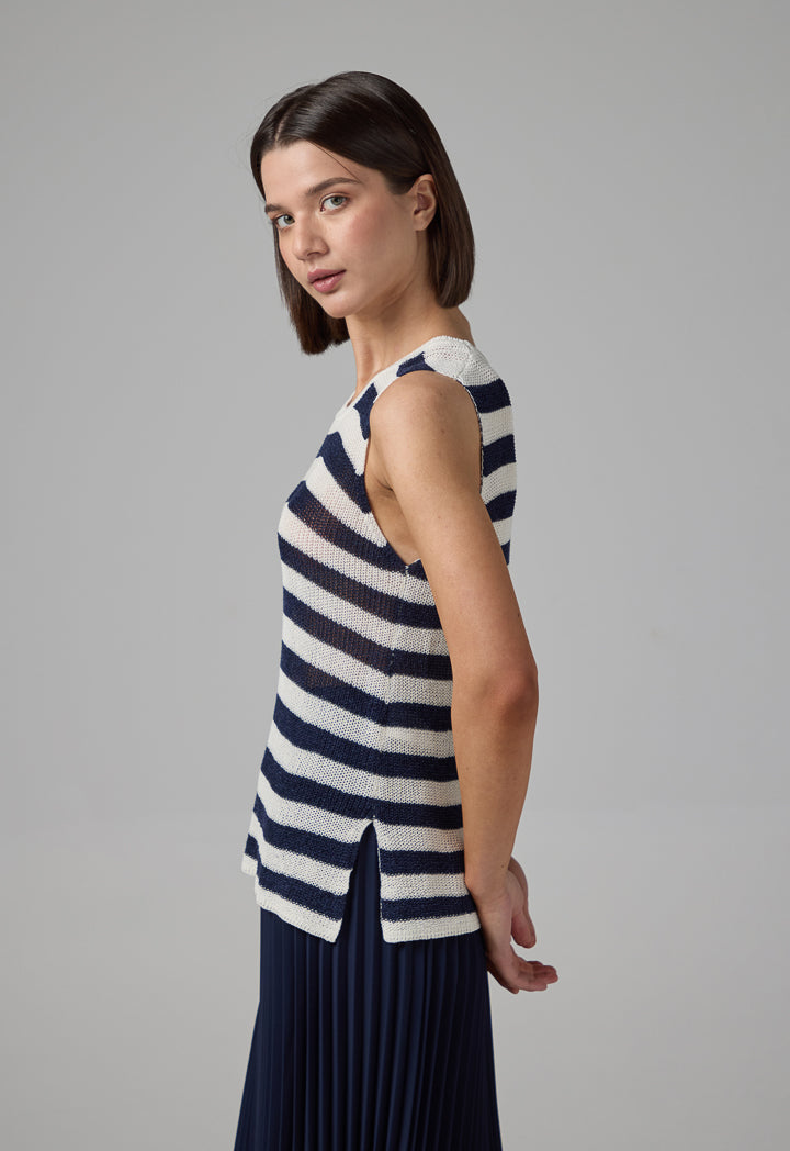 Choice Contrast Knitted Sleeveless Top Navy-White