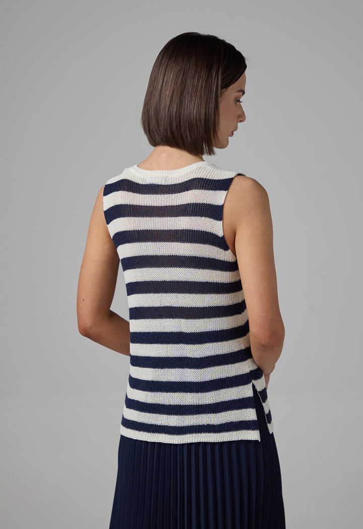 Choice Contrast Knitted Sleeveless Top Navy-White