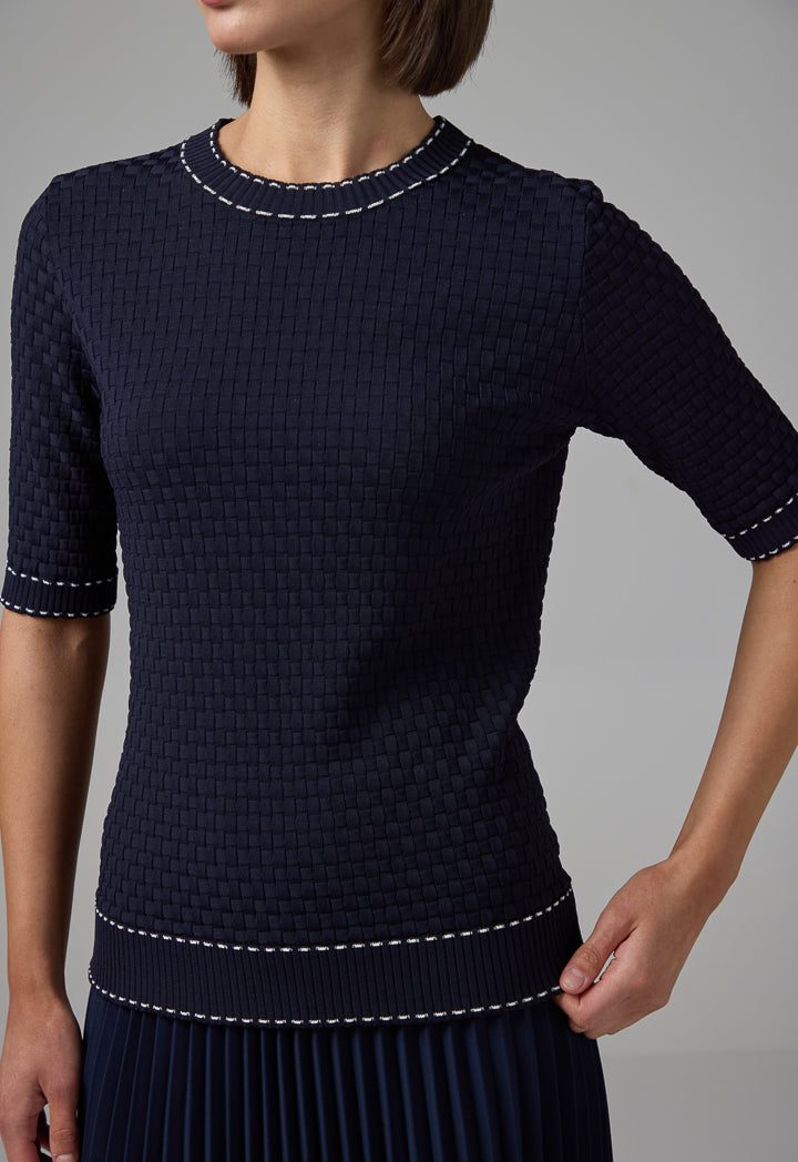 Choice Contrast Ribbed Knitted Top Navy