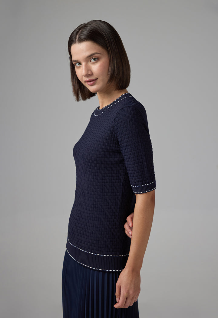 Choice Contrast Ribbed Knitted Top Navy