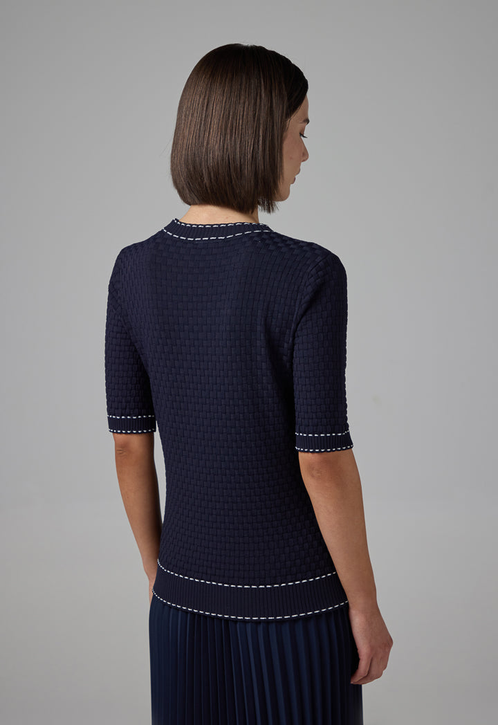 Choice Contrast Ribbed Knitted Top Navy
