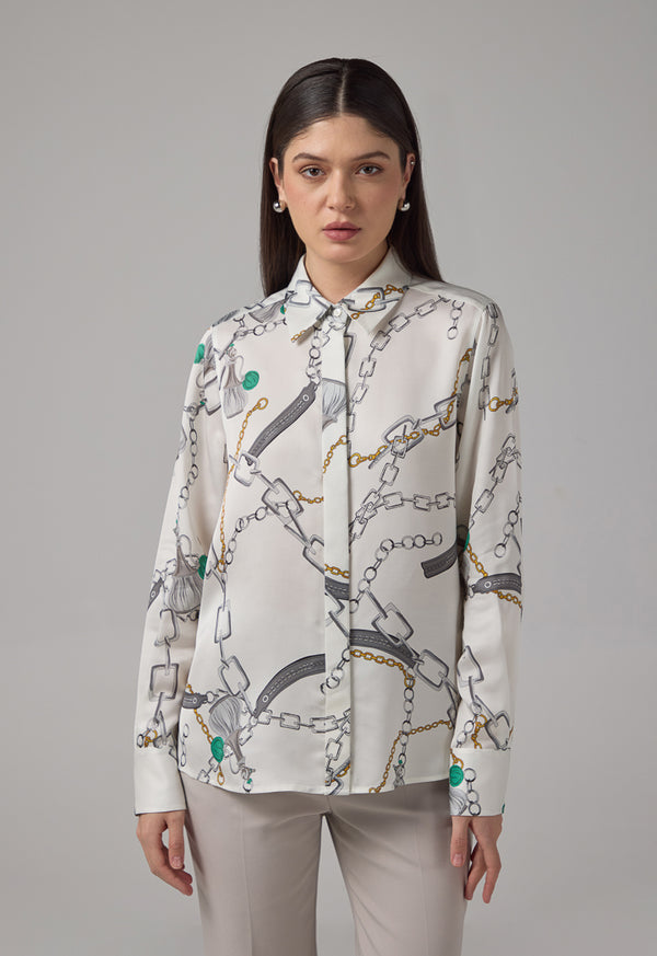 Choice Chain Print Long Sleeves Shirt Multi Color