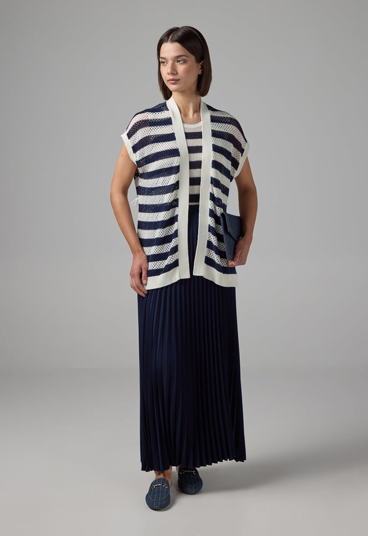 Choice Knitted Sleeveless Belted Cardigan Navy-White