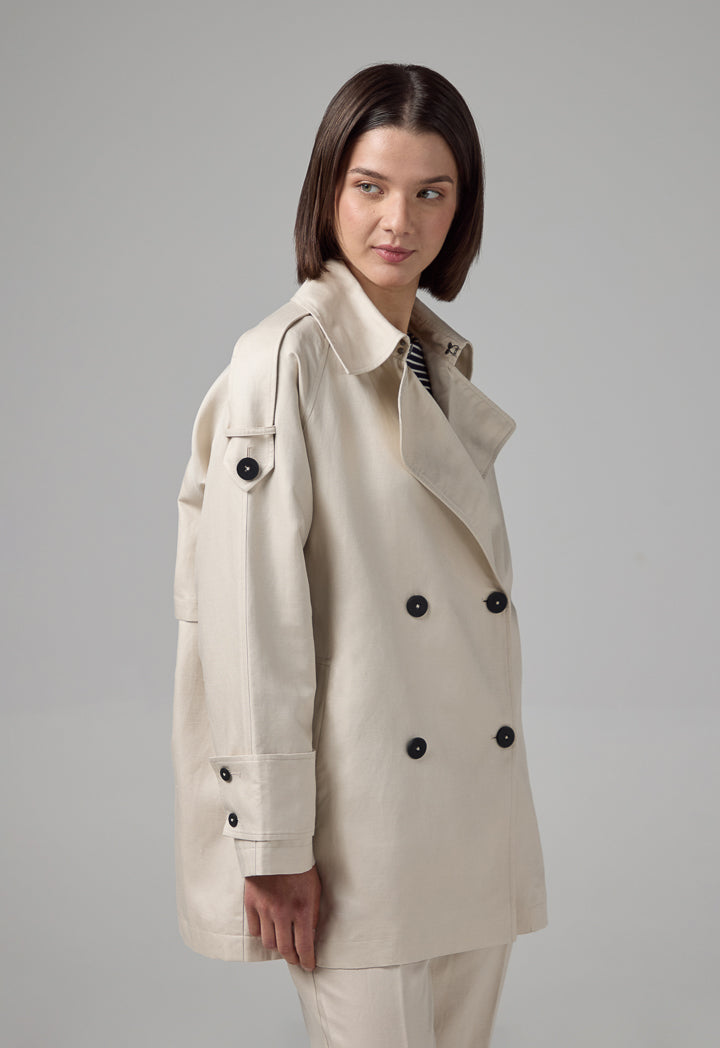 Choice Solid Long Sleeve Trench Coat Sand