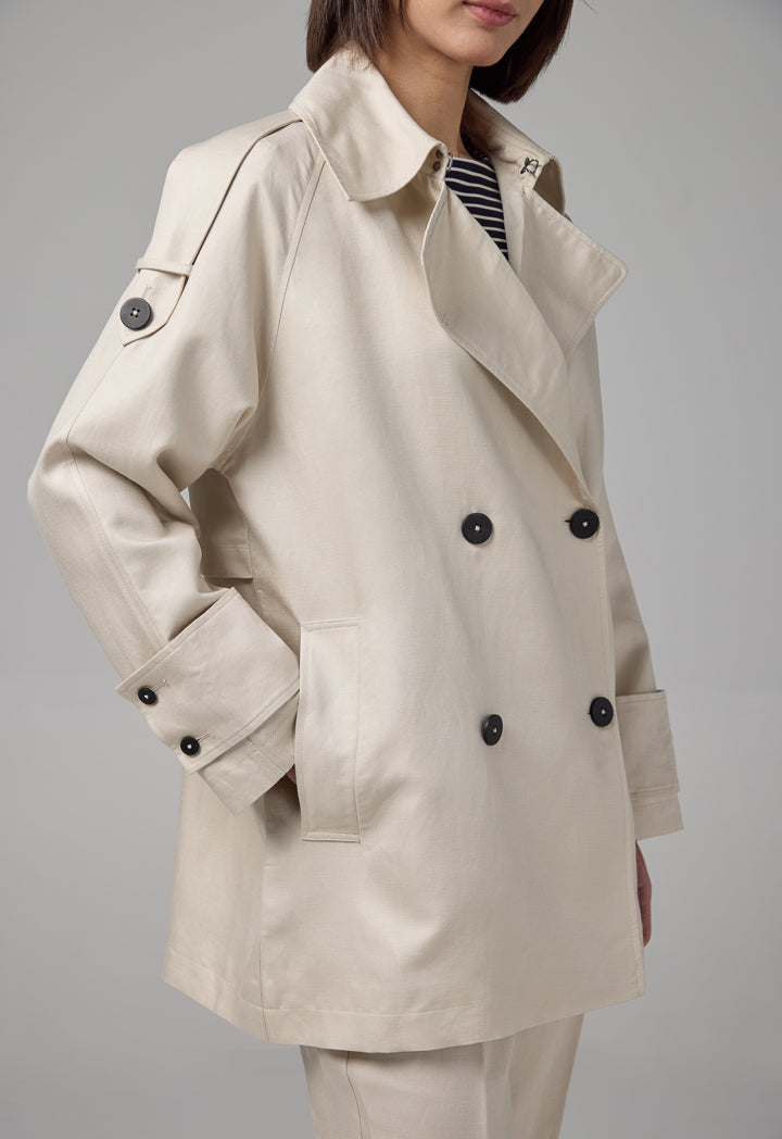 Choice Solid Long Sleeve Trench Coat Sand