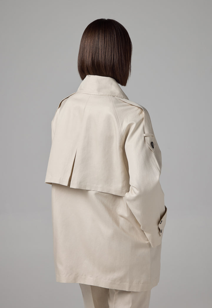 Choice Solid Long Sleeve Trench Coat Sand