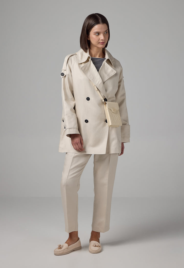 Choice Solid Long Sleeve Trench Coat Sand