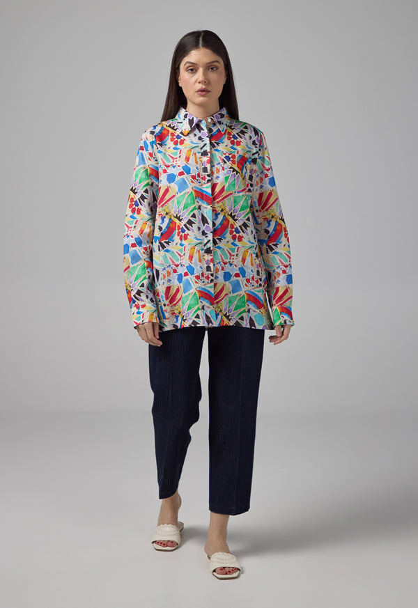 Choice Printed Side Slit Shirt Multi Color