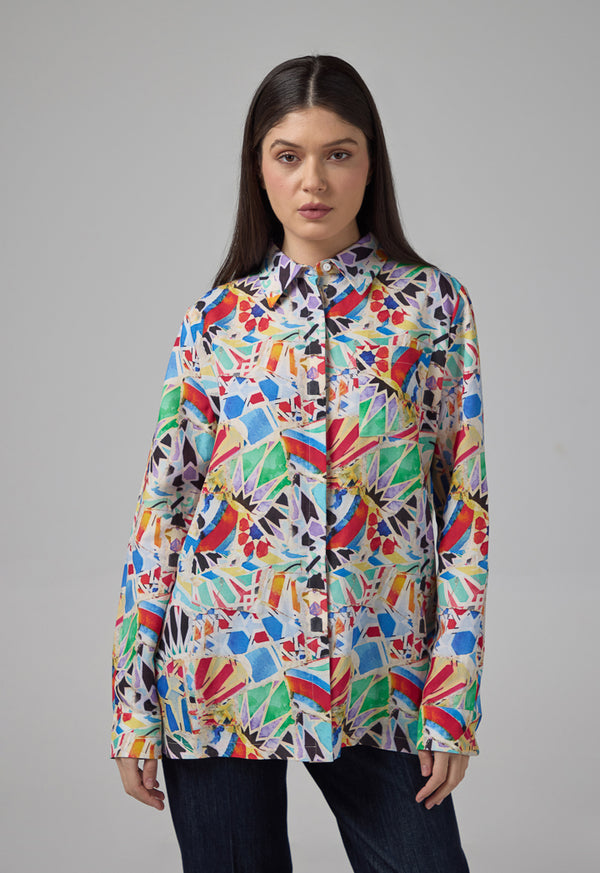 Choice Printed Side Slit Shirt Multi Color