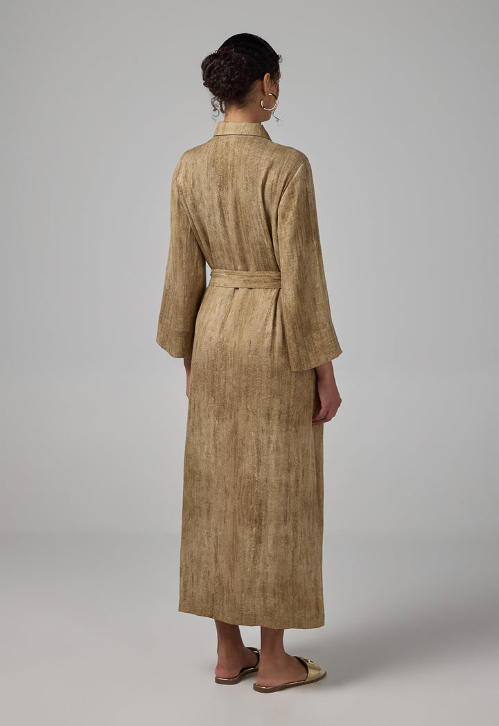 Choice Front Pockets Belted Shirt Dress Brown