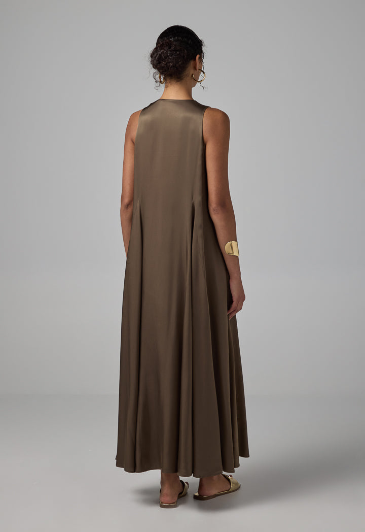 Choice Solid Sleeveless V-Neck Dress Khaki