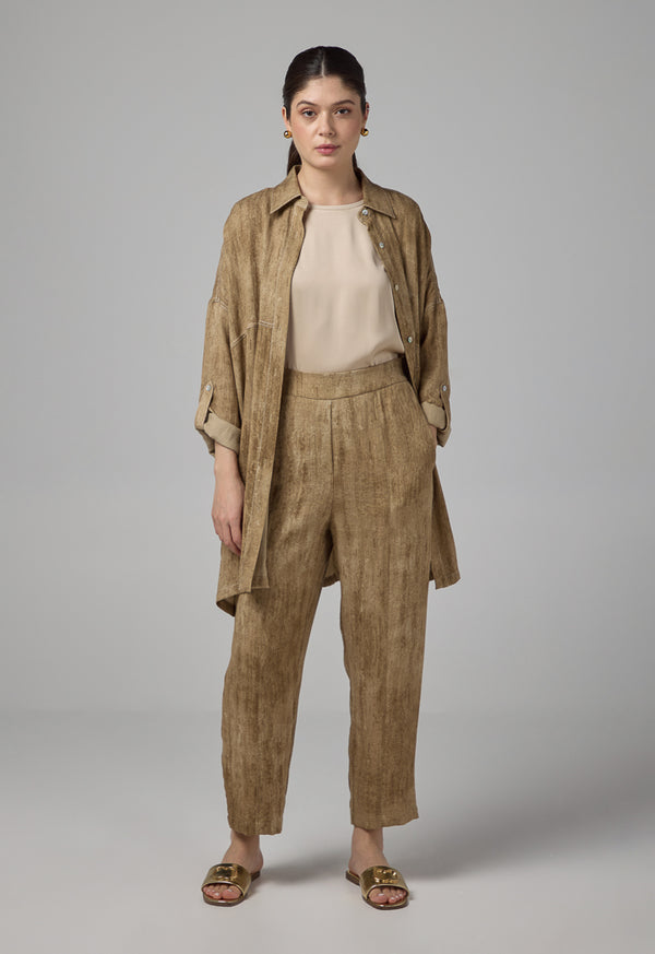 Choice Elastic Waist Straight Cut Trousers Brown
