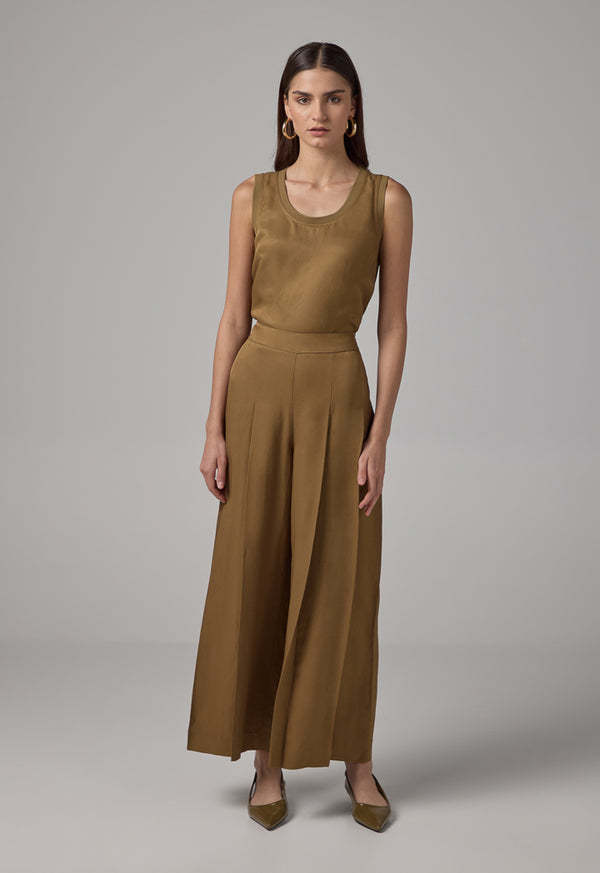 Choice Wide Leg Pleated Trousers Khaki