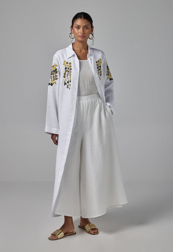 Choice Elastic Waist Palazzo Solid Trousers Off White