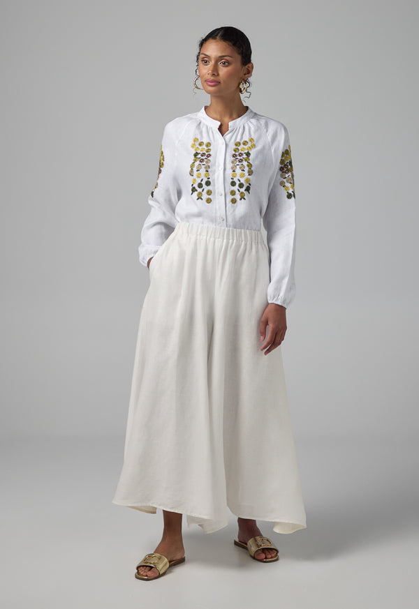 Choice Elastic Waist Palazzo Solid Trousers Off White