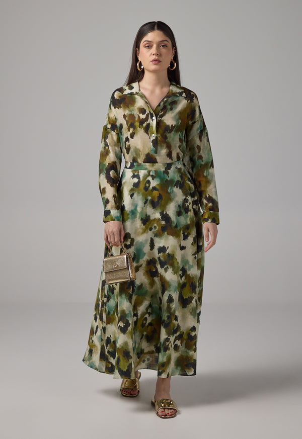 Choice Flared Printed Maxi Skirt Multi Color