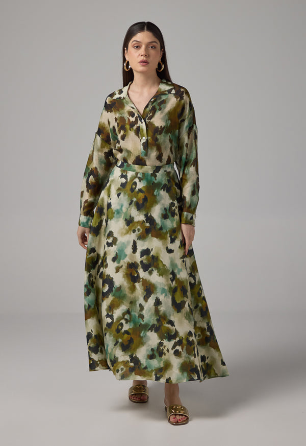 Choice Flared Printed Maxi Skirt Multi Color