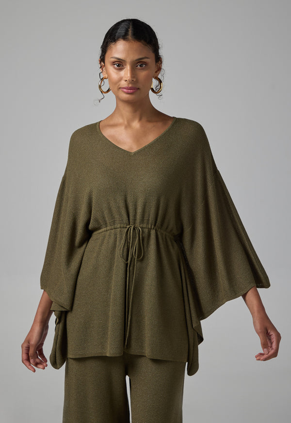 Choice Solid V-Neck Knitwear Blouse Khaki