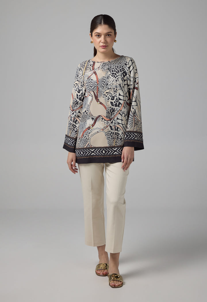 Choice Chain Print Long Sleeves Blouse Multi Color