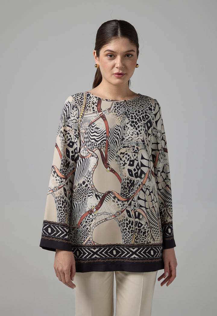 Choice Chain Print Long Sleeves Blouse Multi Color