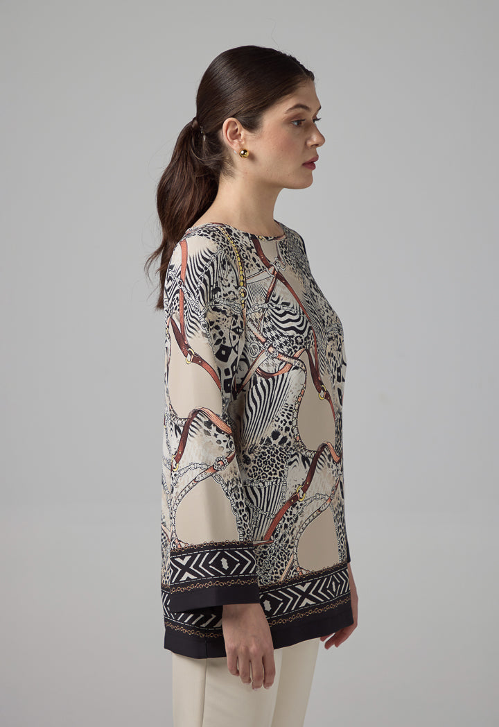 Choice Chain Print Long Sleeves Blouse Multi Color