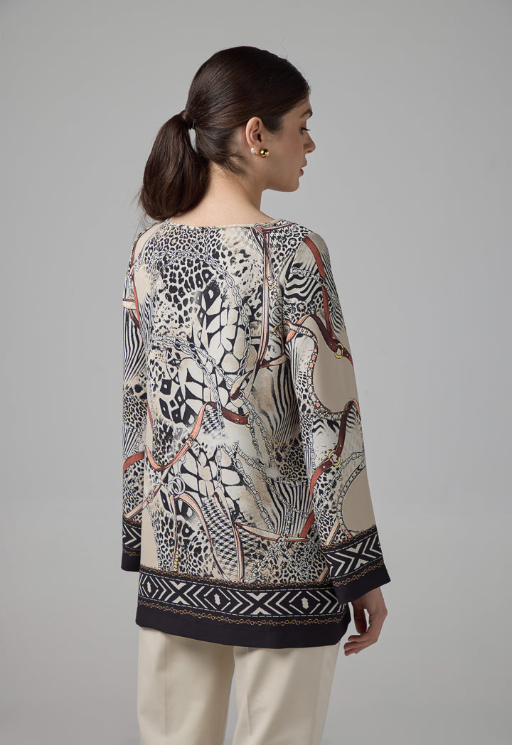 Choice Chain Print Long Sleeves Blouse Multi Color