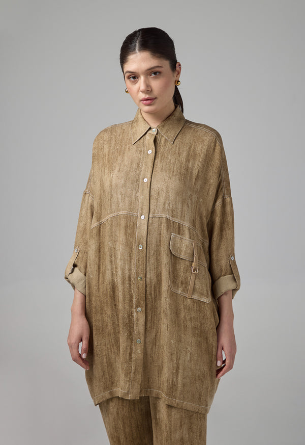 Choice Relaxed Fit Stitch Shirt Brown
