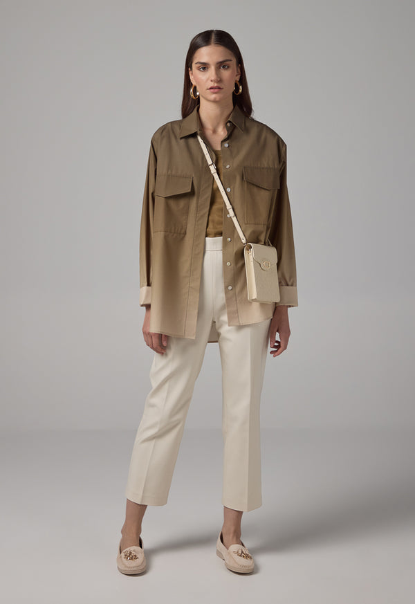 Choice Front Flap Pockets Ombre Shirt  Khaki