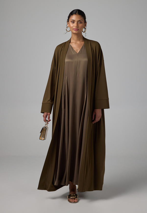 Choice Solid Drop Shoulder Belted Abaya Khaki