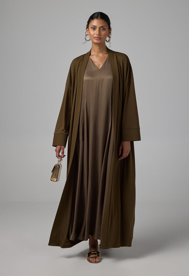 Choice Solid Drop Shoulder Belted Abaya Khaki