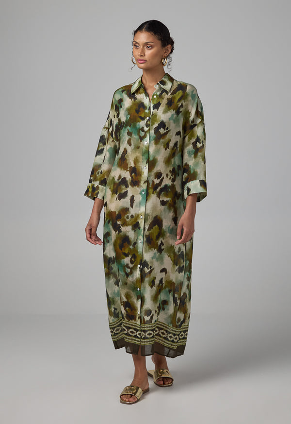 Choice Drop Shoulder Printed Shirt Dress Multi Color