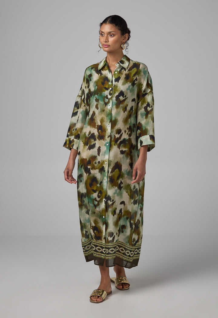 Choice Drop Shoulder Printed Shirt Dress Multi Color