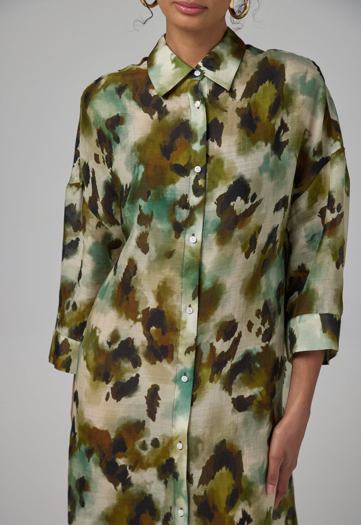 Choice Drop Shoulder Printed Shirt Dress Multi Color