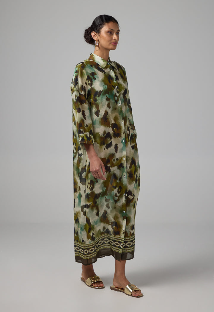 Choice Drop Shoulder Printed Shirt Dress Multi Color