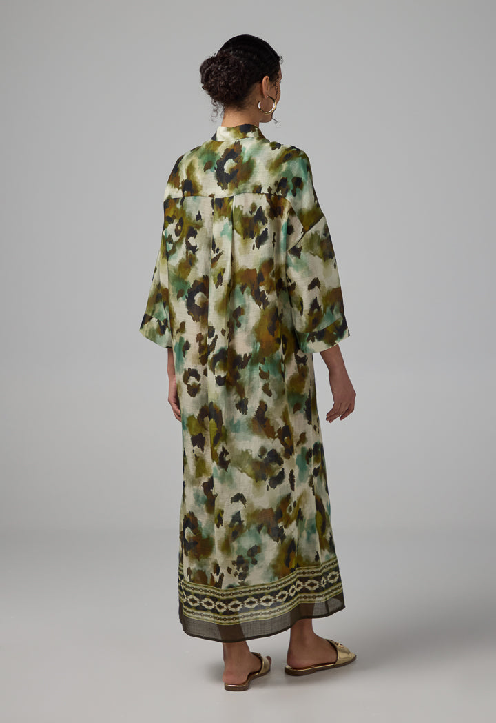 Choice Drop Shoulder Printed Shirt Dress Multi Color