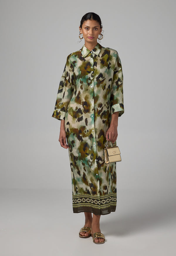 Choice Drop Shoulder Printed Shirt Dress Multi Color