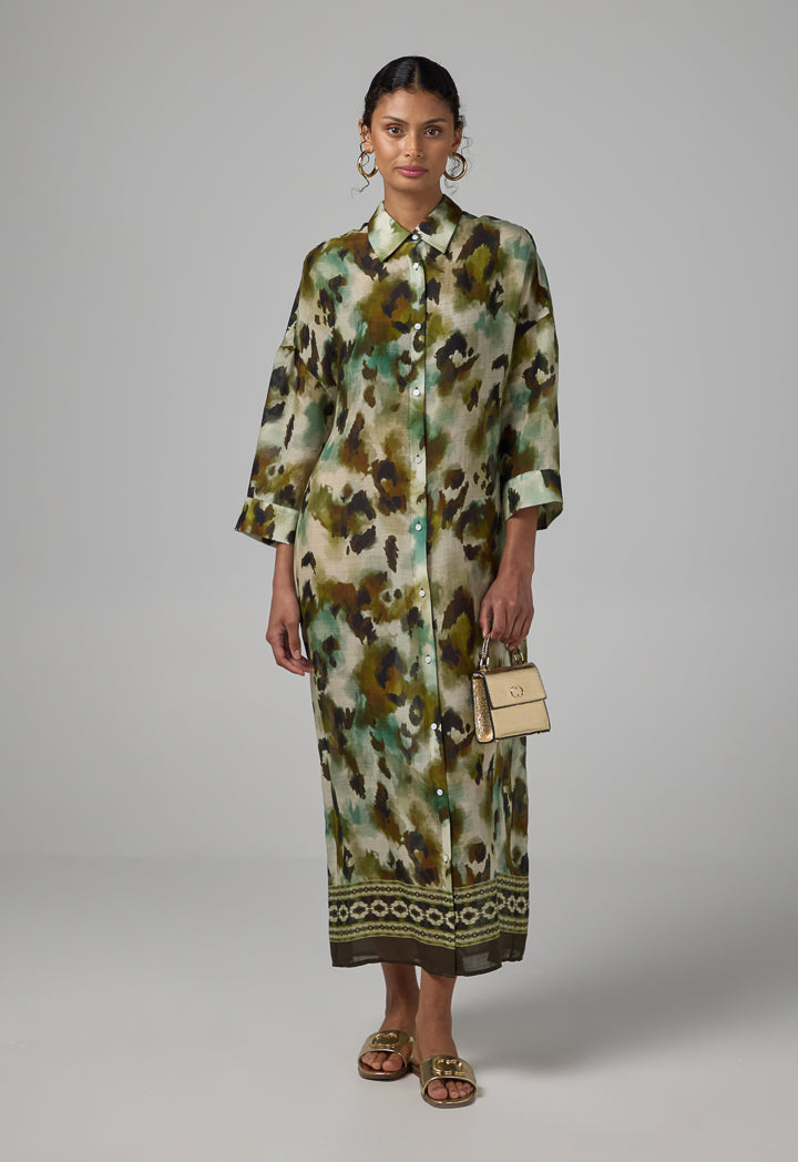 Choice Drop Shoulder Printed Shirt Dress Multi Color