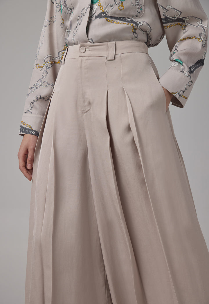Choice Solid Wide Legs Pleated Palazzo Trousers Grey