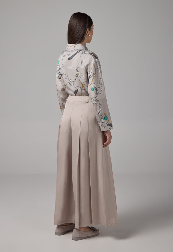 Choice Solid Wide Legs Pleated Palazzo Trousers Grey