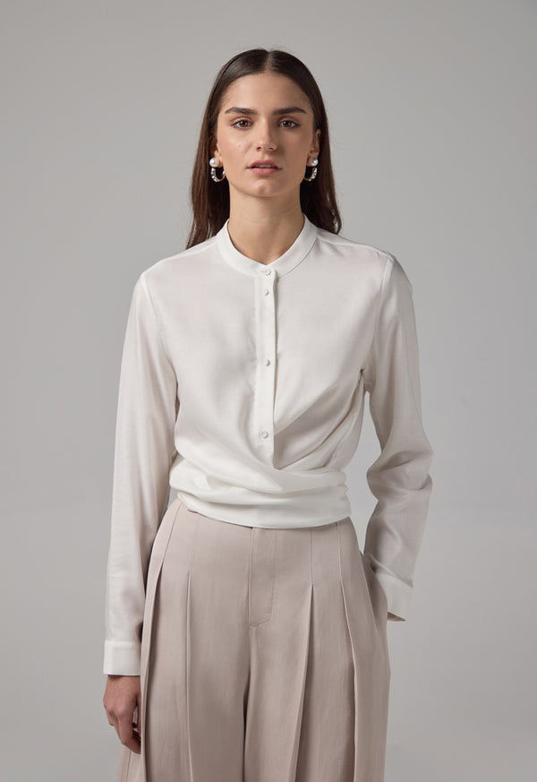 Choice Solid Cropped Shirt Off White