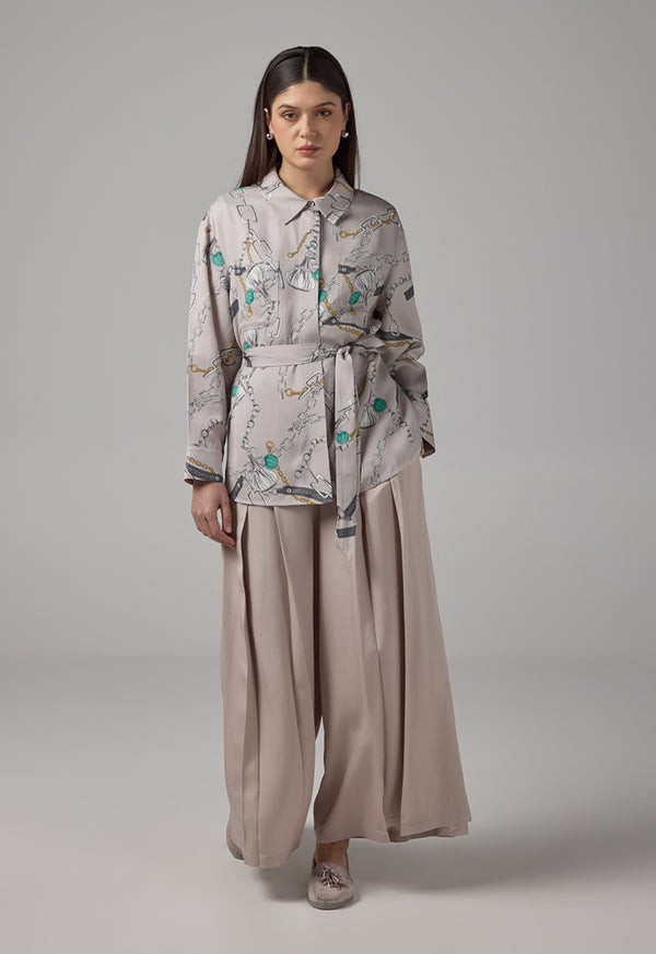 Choice Front Pockets Chains Print Shirt Multi Color